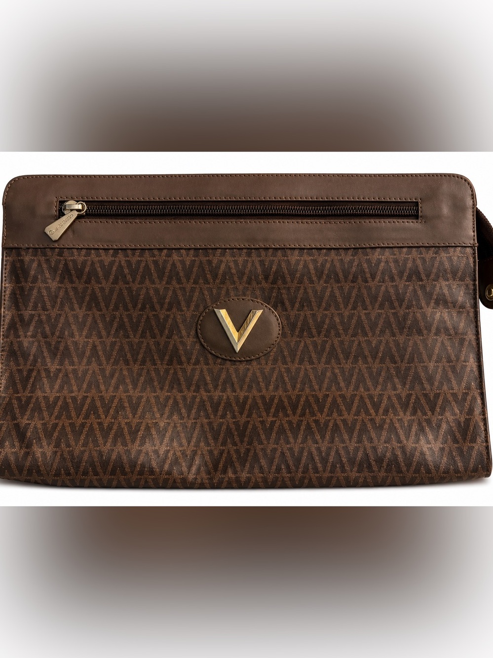 Valentino Pre-owned V-shaped Logo Brown Monogram Clutch - Authentic